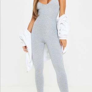 Grey Marl Basic Strappy Plunge Jumpsuit